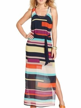Guess Multicolor Striped Sleeveless Maxi Dress